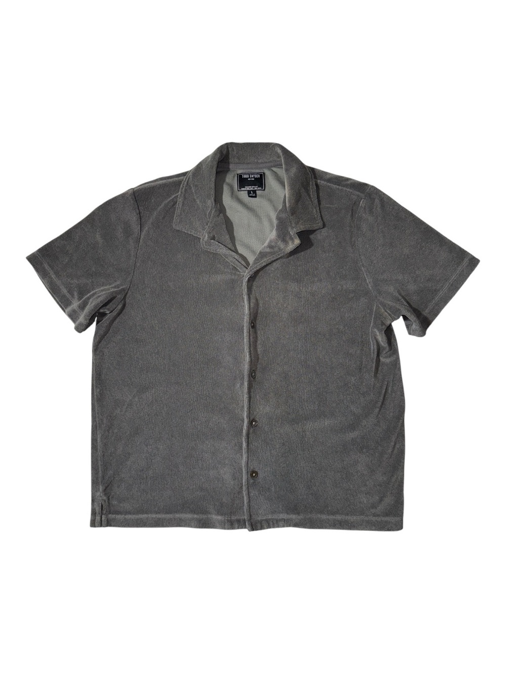 Todd Snyder mens L Large grey solid camp collar towel shirt